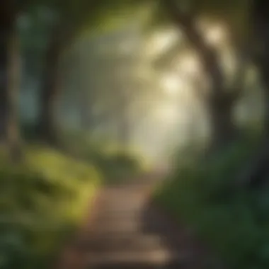 Pathway to Inner Peace A tranquil pathway through a wooded area, inviting exploration and tranquility
