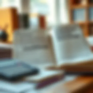 Financial workbook open on a desk with a calculator