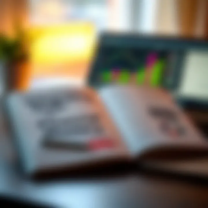 Open workbook alongside a laptop with financial software