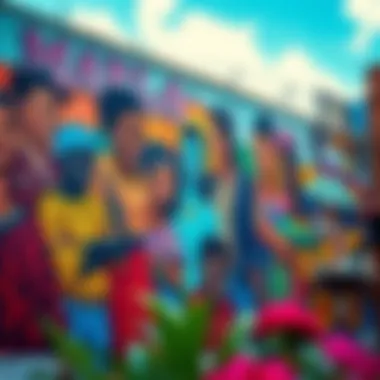 A vibrant mural depicting American cultural diversity