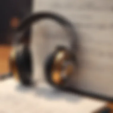 A close-up of headphones resting on a notebook filled with notes.