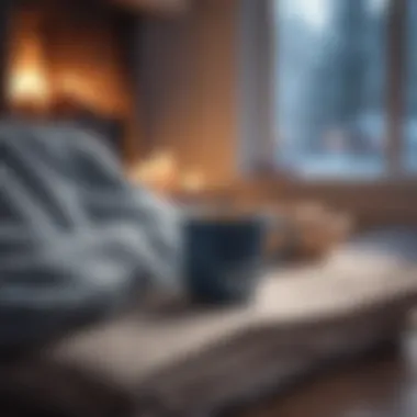 Winter Coziness A serene winter scene with a warm drink and a blanket
