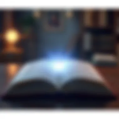 An open book with a glowing light representing enlightenment