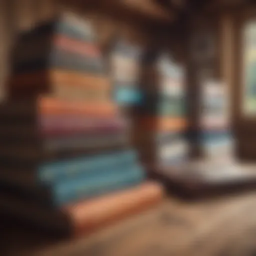 A collection of diverse paperback books on a rustic wooden table