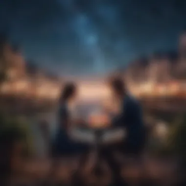 Starlit Romance A romantic scene between two fictional characters under a starlit sky