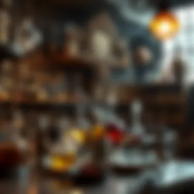 The Alchemist's Haven: A Glimpse into Historical Practices An ornate alchemical laboratory filled with glassware