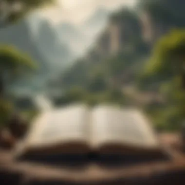 Wisdom of the Ages An ancient manuscript of the Tao Te Ching surrounded by tranquil scenery.