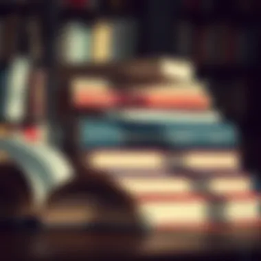 Hidden Knowledge in Influential Literature Books stacked with shadows symbolizing hidden knowledge