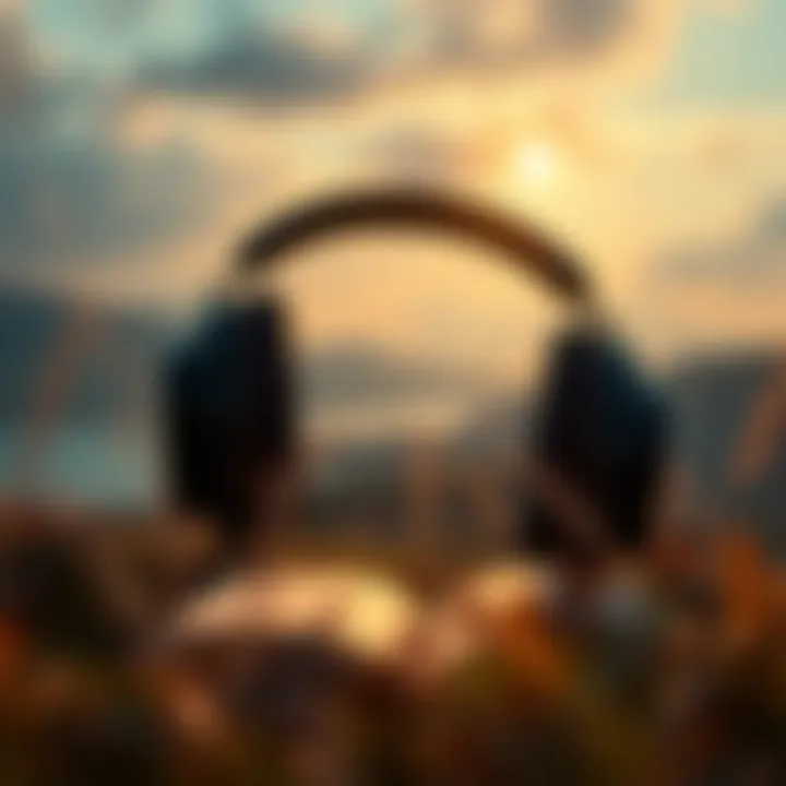 A serene landscape with headphones illustrating the immersive experience of audible books