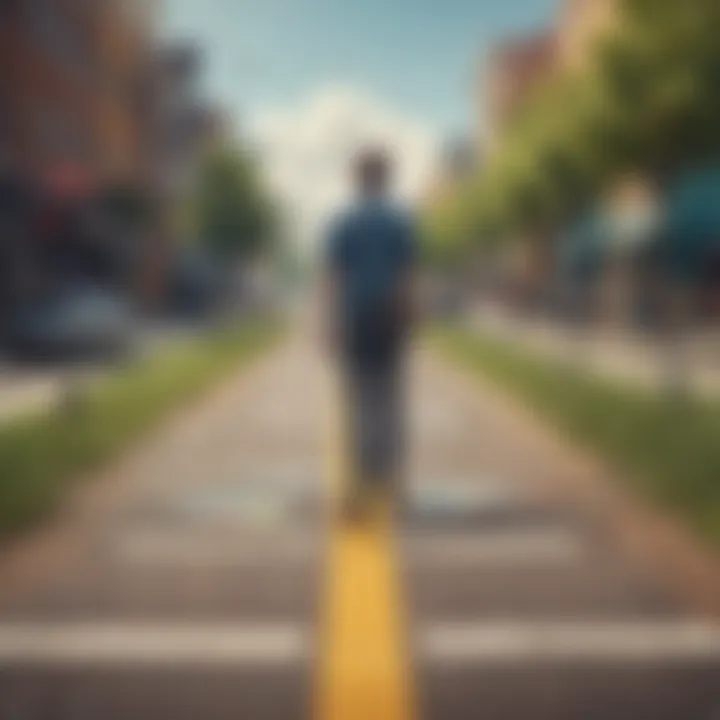 A person standing at a crossroads, illustrating choices and decisions.