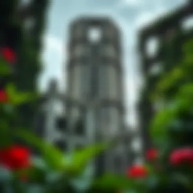 An abandoned skyscraper overtaken by vines and wildlife