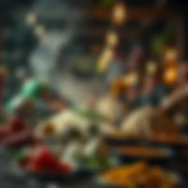 Culinary Community Connections An artistic representation of food culture and community gatherings