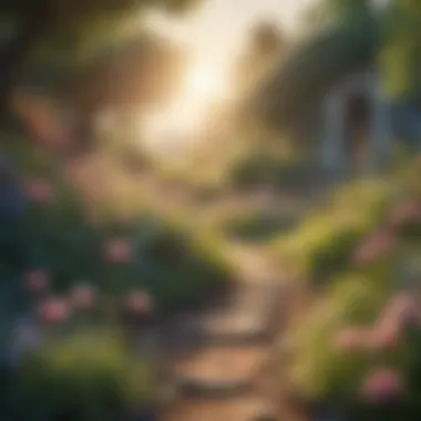 New Beginnings in May A serene sunrise over a blooming garden, symbolizing new beginnings.