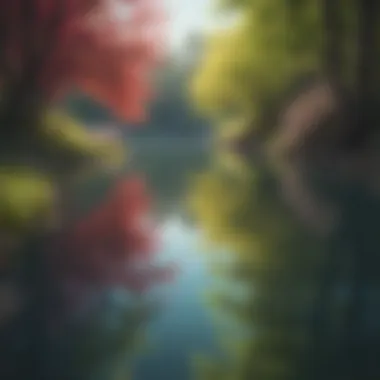Reflection and Growth A tranquil lake reflecting the vibrant colors of spring, inviting contemplation.