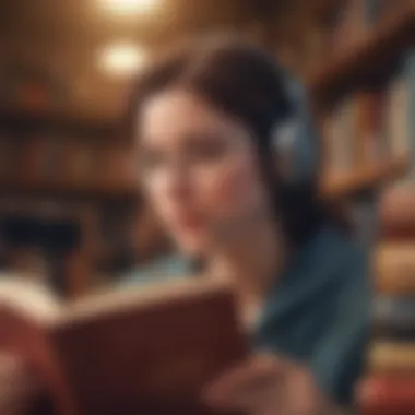 Immersed in Knowledge A person deeply engaged in listening to an audiobook with a serene expression