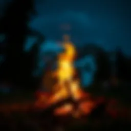A vibrant campfire illuminating the night sky