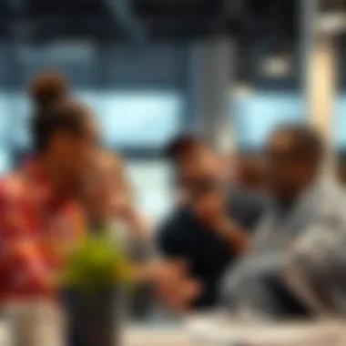 A group of diverse individuals engaging in thoughtful discussion, highlighting community and collaboration