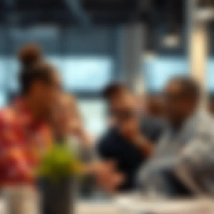 A group of diverse individuals engaging in thoughtful discussion, highlighting community and collaboration