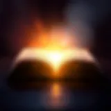 An open book with a light shining on its pages, symbolizing knowledge and enlightenment