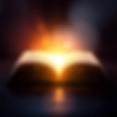 An open book with a light shining on its pages, symbolizing knowledge and enlightenment