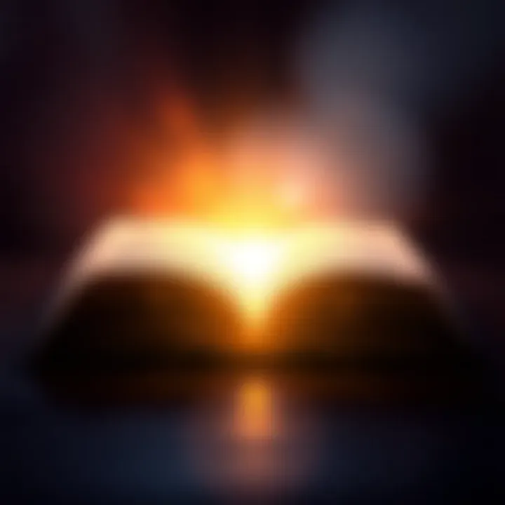 An open book with a light shining on its pages, symbolizing knowledge and enlightenment