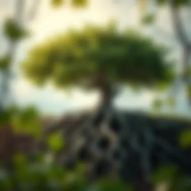 A tree with deep roots and flourishing branches, illustrating growth and interconnectedness