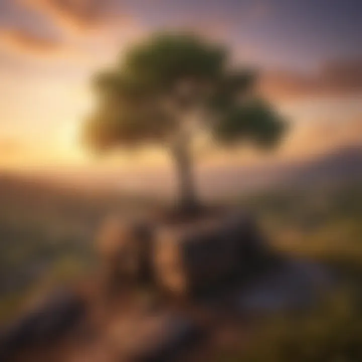 A lone tree on a hill under a sunset