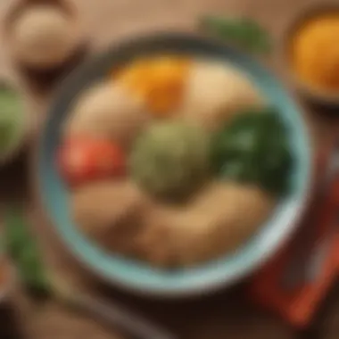 Colorful plate with a balanced meal showcasing grains and greens