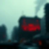 The iconic cover of 1984 showcasing a bleak urban landscape