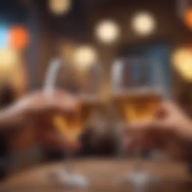 A close-up of two glasses clinking in a social gathering