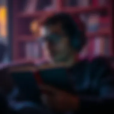 Audiobook listener immersed in a story