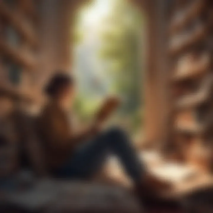 A person reflecting on their personal growth while reading