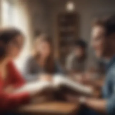 A diverse group of individuals engaged in a lively book discussion.