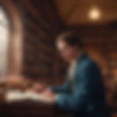 Engagement with Historical Texts A scholar reading a history book in a library