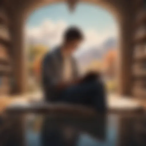 A person immersed in a book with a contemplative expression.