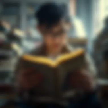 Engagement with Literature and Personal Growth A person surrounded by books, deeply engrossed in reading